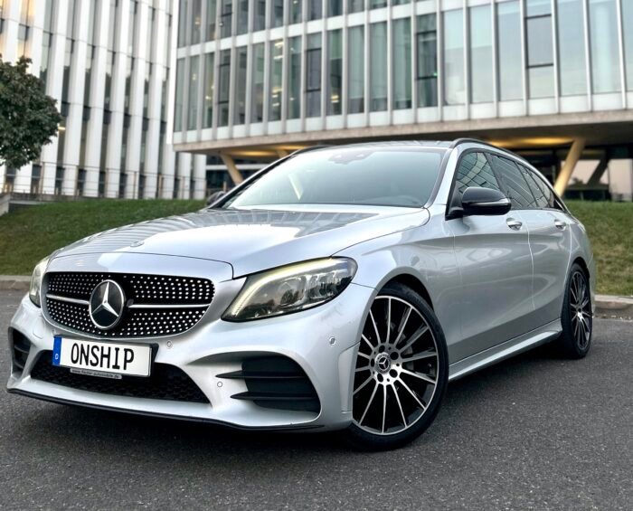 Mercedes-Benz C220 AMG 2019 pilkos spalvos universalas su AMG apdaila, pardavimui